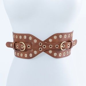 Cognac Leather Western Grommet Statement Belts